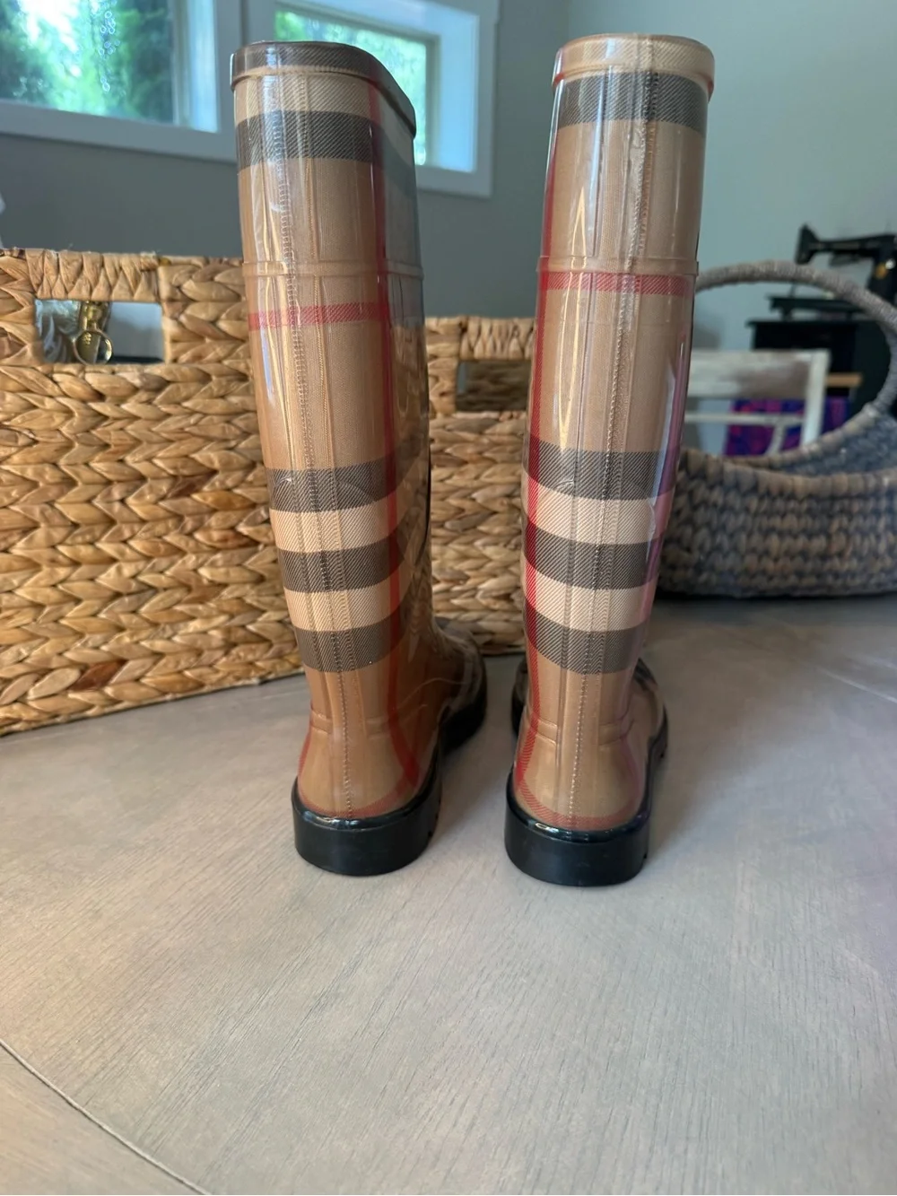 Burberry Nova Check Rain Boots - Beige, Black, Red